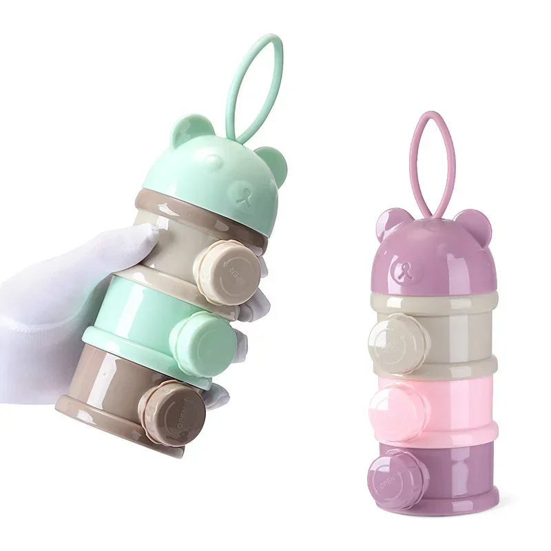Portable Baby Food Storag Box Multiple Openings Cereal Cartoon Infant Milk Powder Box Toddle Snack Container 3/4Layer