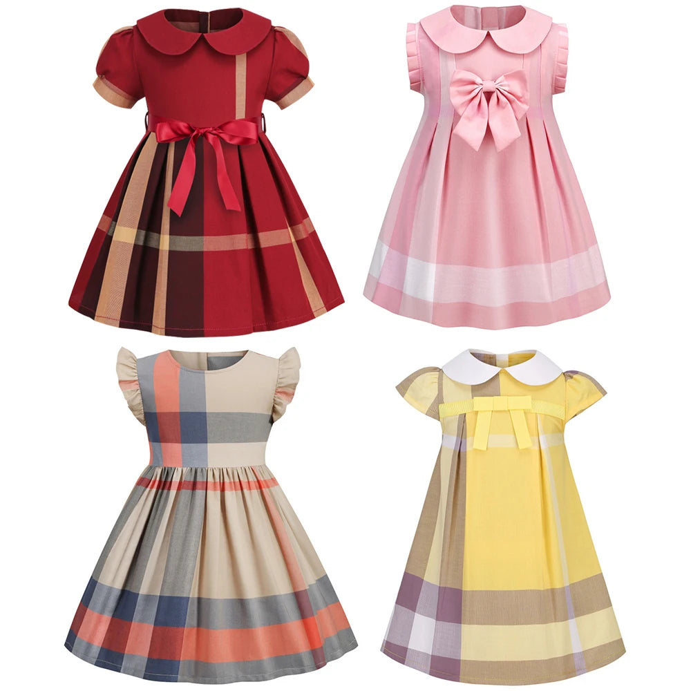 Girls Plaid Summer Dress with Sash (4-8Y)