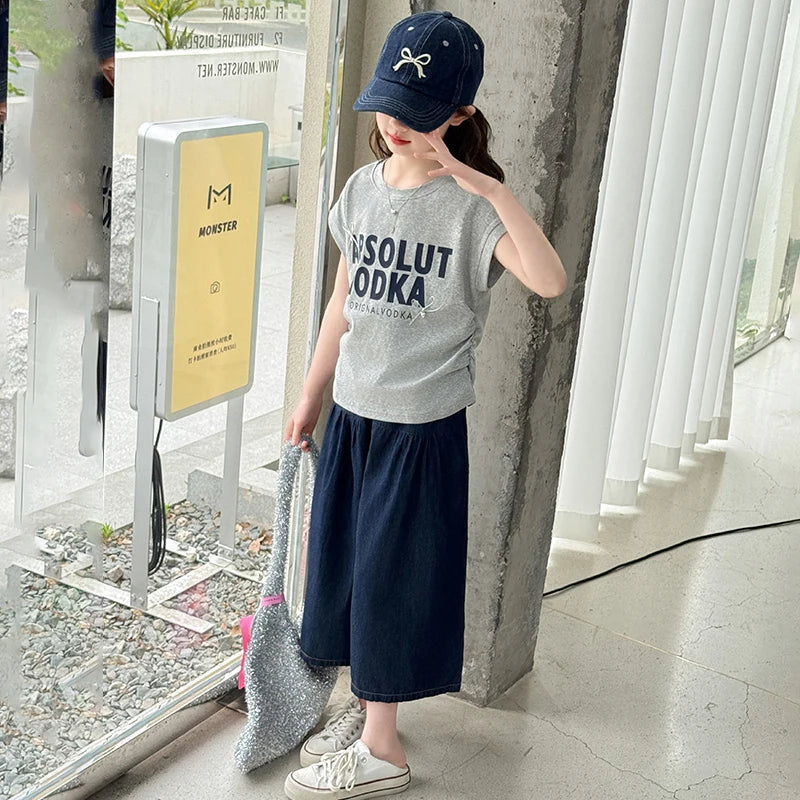 Girls Summer Two-Piece Set – Short Sleeve Top & Shorts