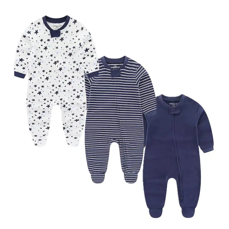 Kiddiezoom 3-Pack Unisex Baby Rompers - 100% Soft Cotton Long Sleeve Jumpsuits - Newborn Autumn & Winter Essentials