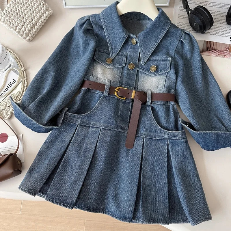 Girls Retro Denim A-Line Dress (2-8Y)