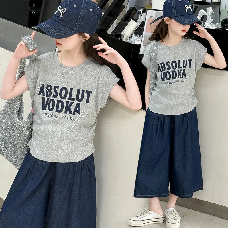 Girls Summer Two-Piece Set – Short Sleeve Top & Shorts