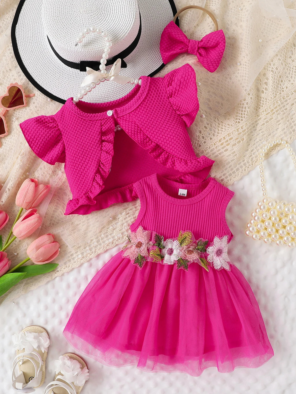 Baby Girls Summer Floral Vest & Mesh Dress Set | 2-Piece