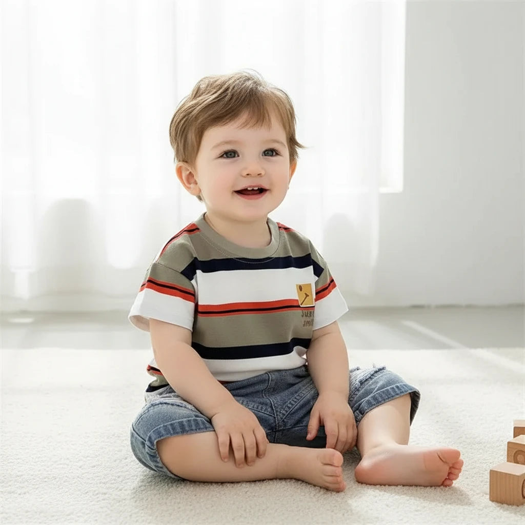 Boys Summer Shirt & Jeans Shorts Set (9M–5 Years)