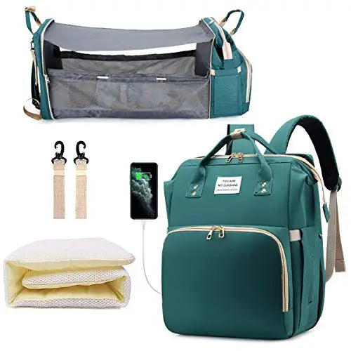 3-in-1 Diaper Bag Backpack with Foldable Changing Bed
