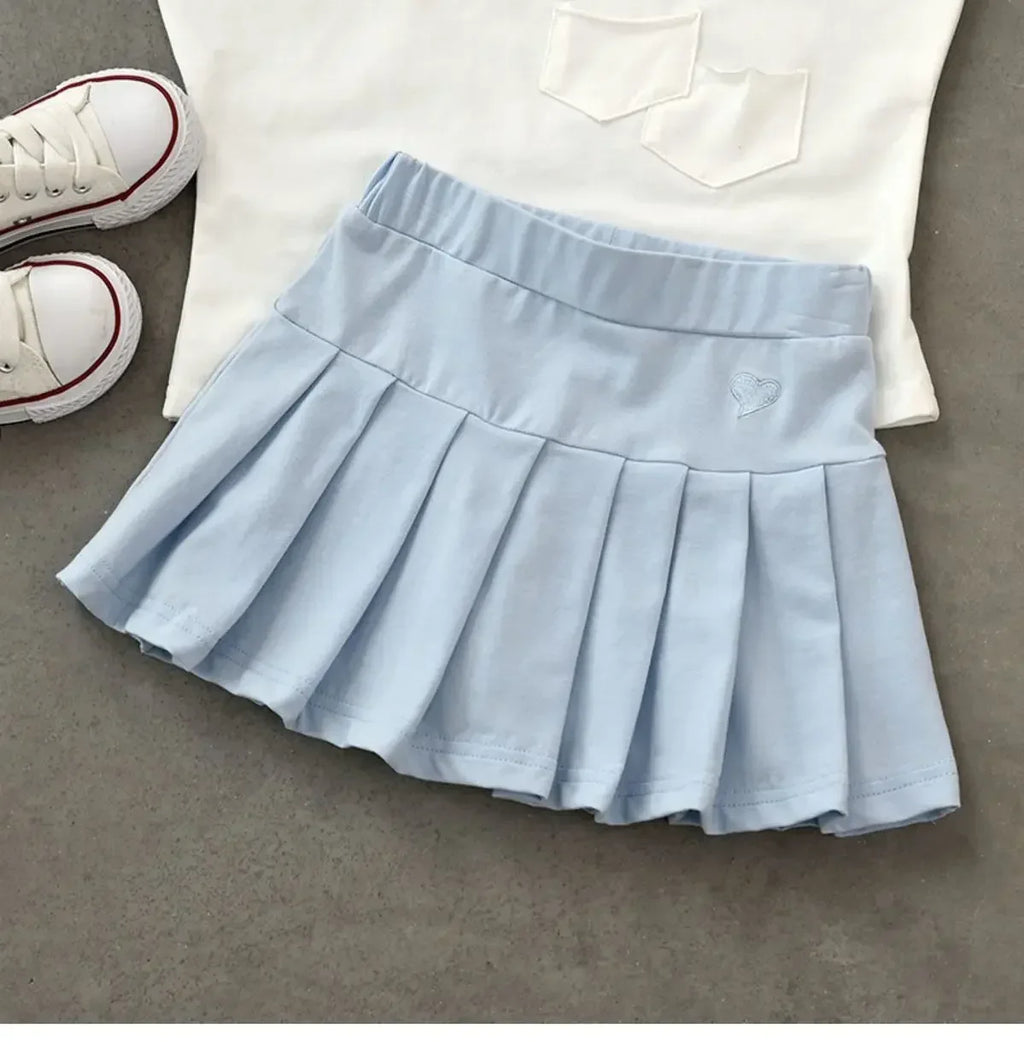 Girls Pleated Skirt with Built-In Safety Shorts