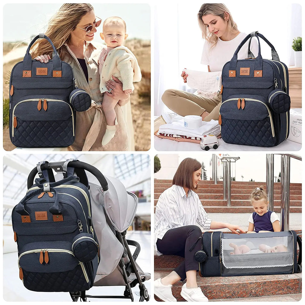 3-in-1 Diaper Bag Backpack with Foldable Changing Bed