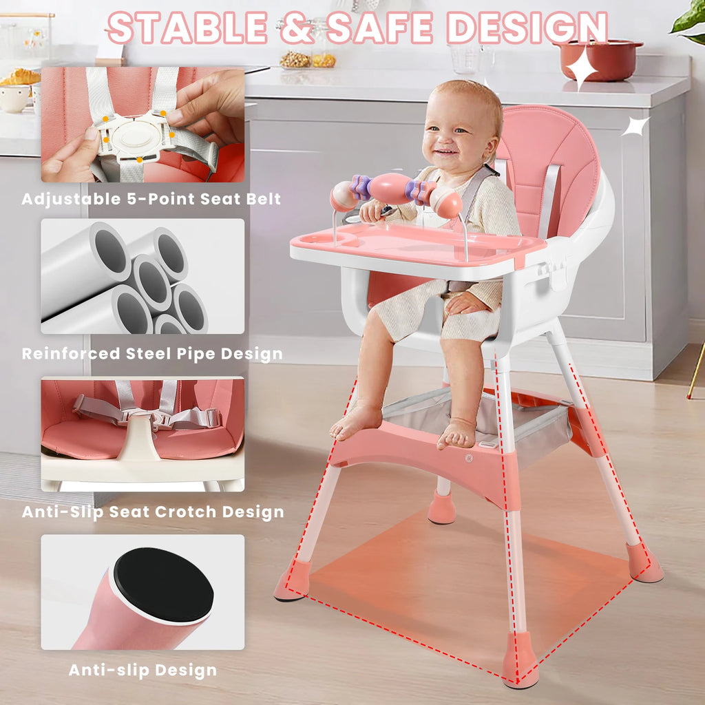 Baby High Chair – Convertible Toddler Dining Chair with Detachable Tray