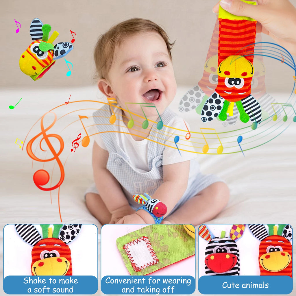Baby Rattle & Animal Sock Set – 4 Piece