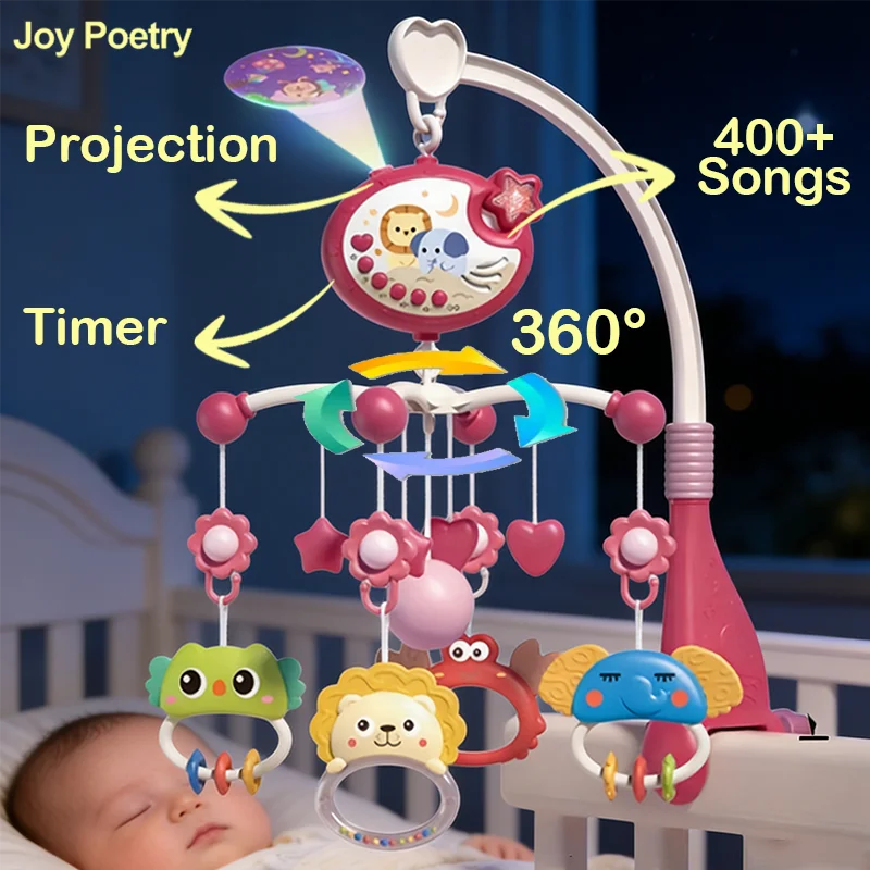 360° Musical Baby Crib Mobile Rotating Night Light Bed Bell Toy Four Speed Timming Hanging Infant Newborn Rattle Bedside Gift