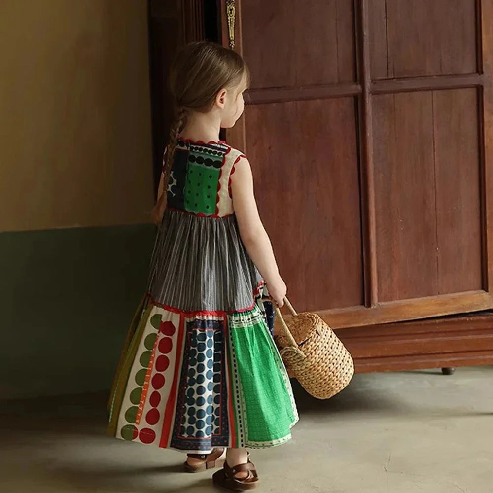 Girls Sleeveless Bohemian Print Dress | Summer Holiday Dress (3T–7T)