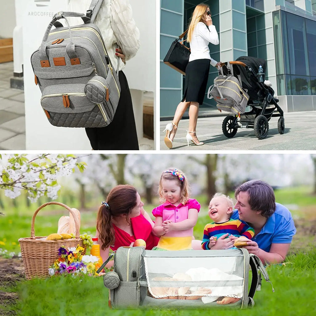 3-in-1 Diaper Bag Backpack with Foldable Changing Bed