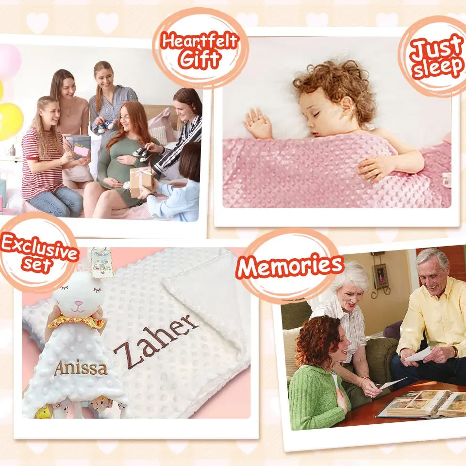 Personalised Soft Plush Baby Blanket with Name – Custom Newborn Gift