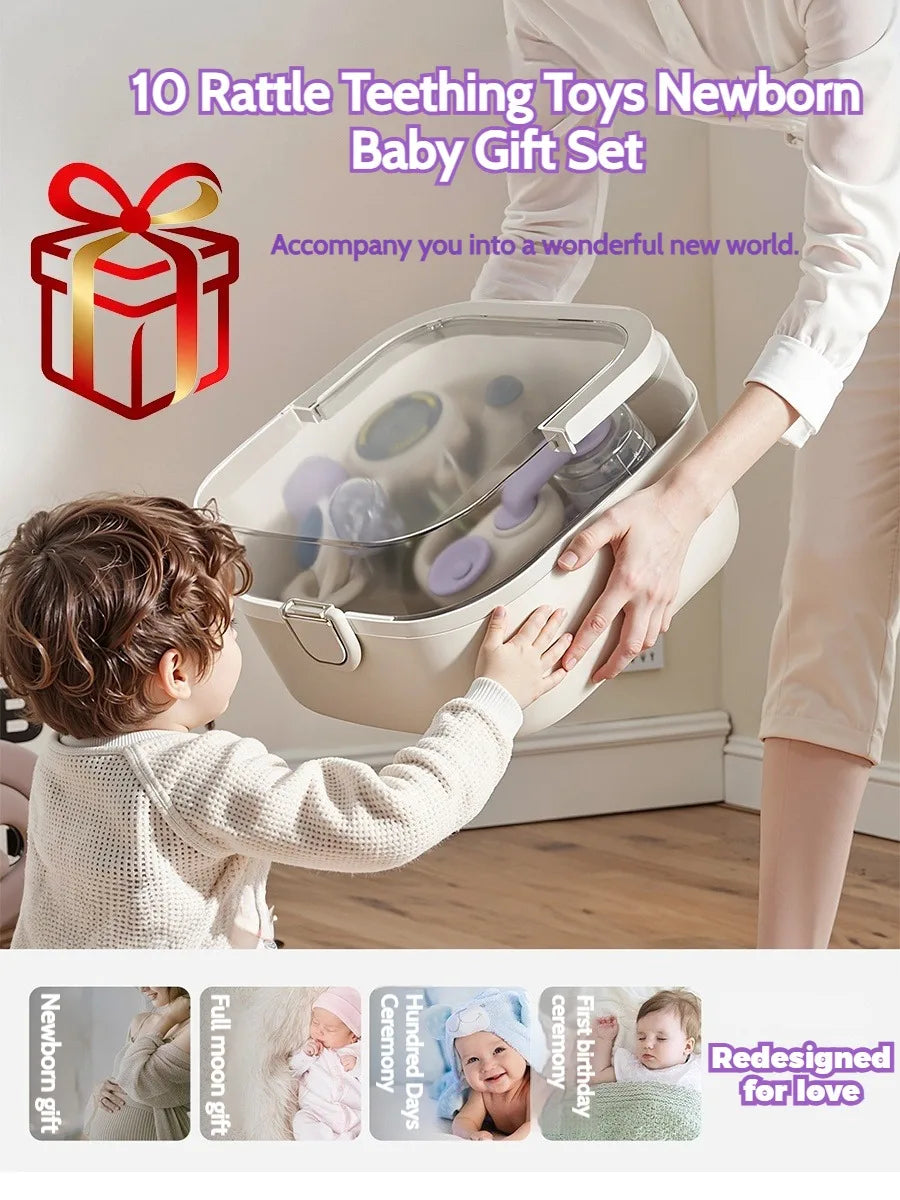 Baby Rattles & Teethers Set – 10-Piece Sensory Toy Gift