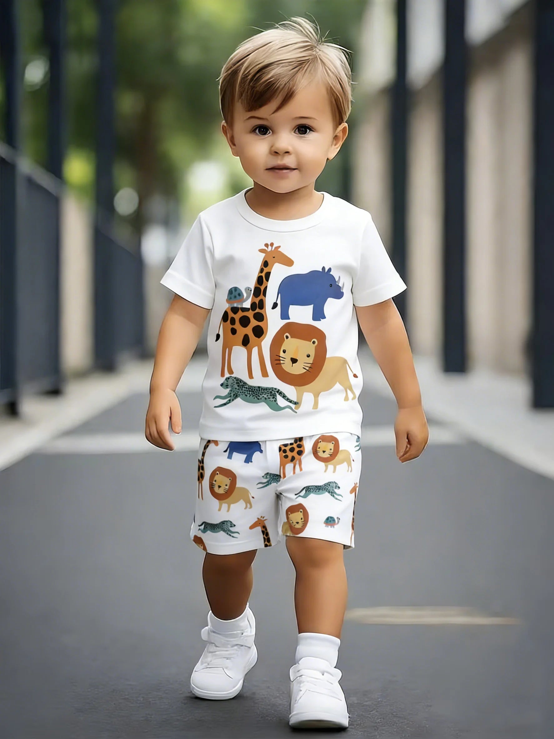 Boys' Zoo Print Two-Piece Set | Tee & Shorts