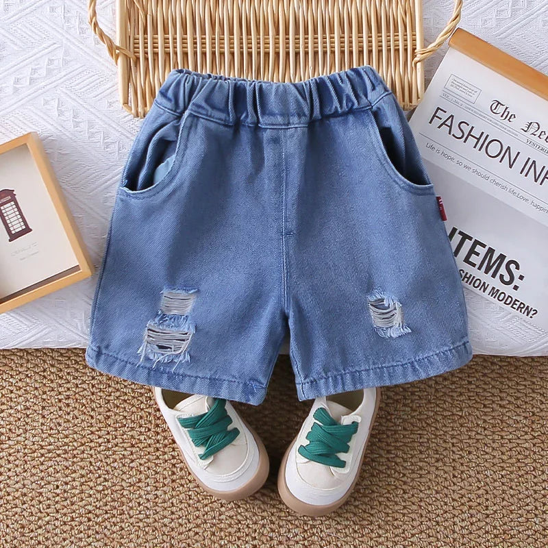 Boys' 3D Bear Print Two-Piece Summer Outfit