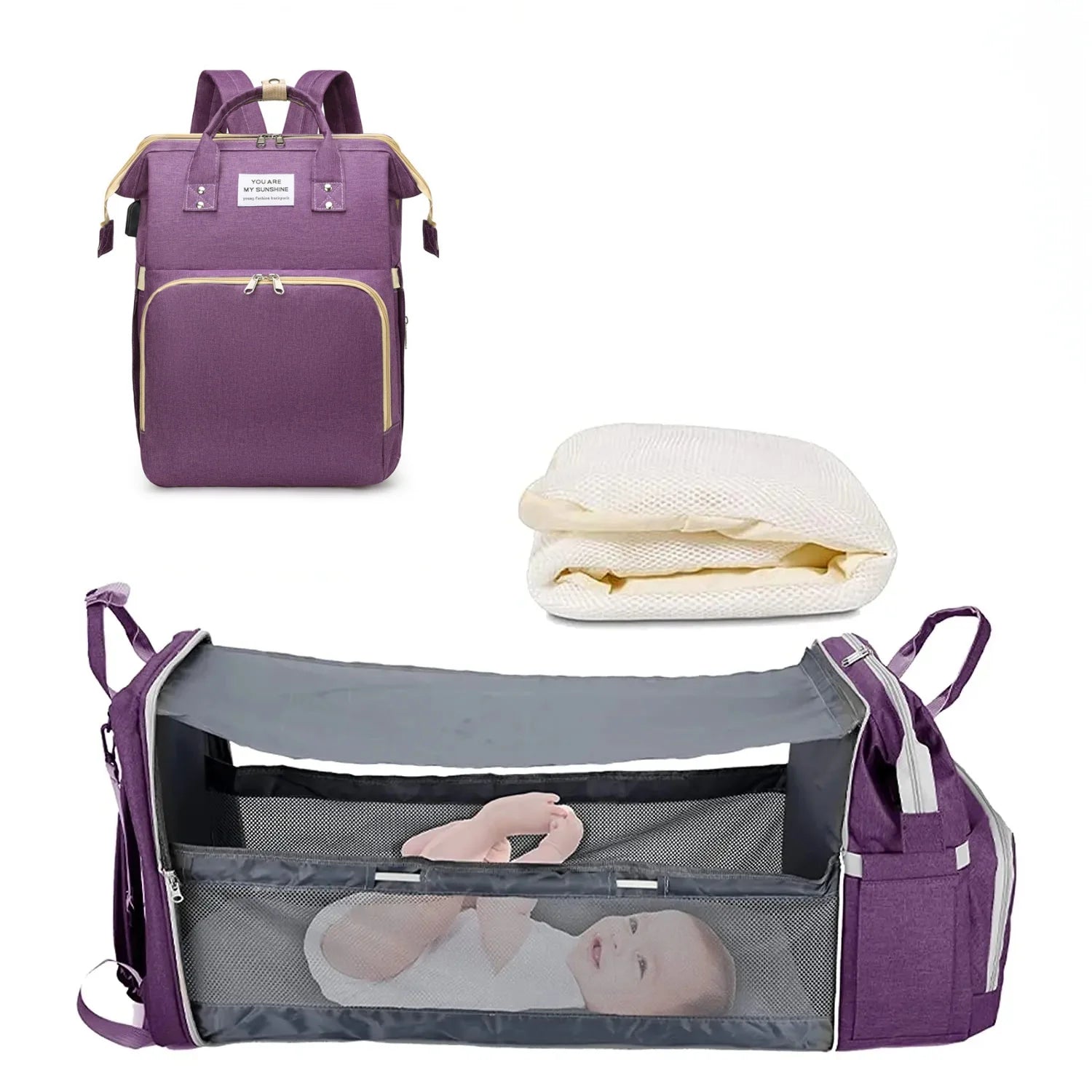 3-in-1 Diaper Bag Backpack with Foldable Changing Bed