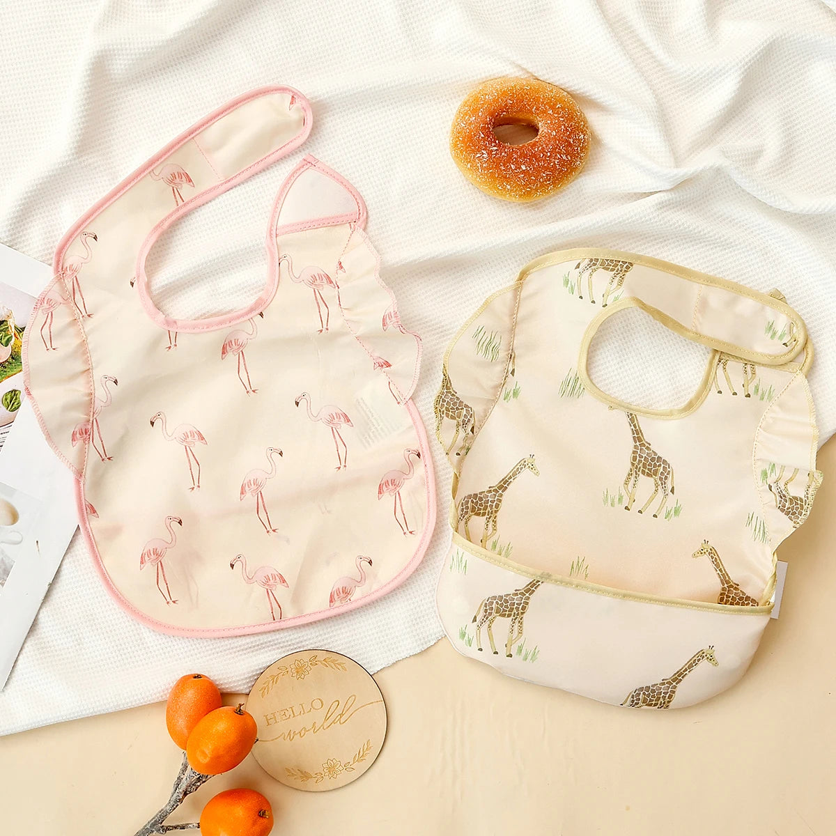 Elinfant 2-Pack Feeding Bibs,Easy-Clean Burp Cloth with Adjustable Closure and Pocket, Mixed Colors,Eating Bibs Aprons Smocks