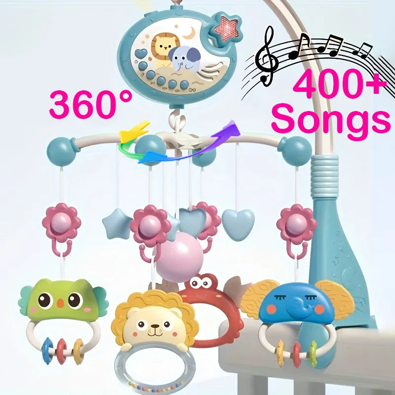 360° Musical Baby Crib Mobile Rotating Night Light Bed Bell Toy Four Speed Timming Hanging Infant Newborn Rattle Bedside Gift