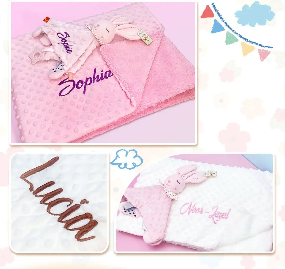 Personalised Soft Plush Baby Blanket with Name – Custom Newborn Gift