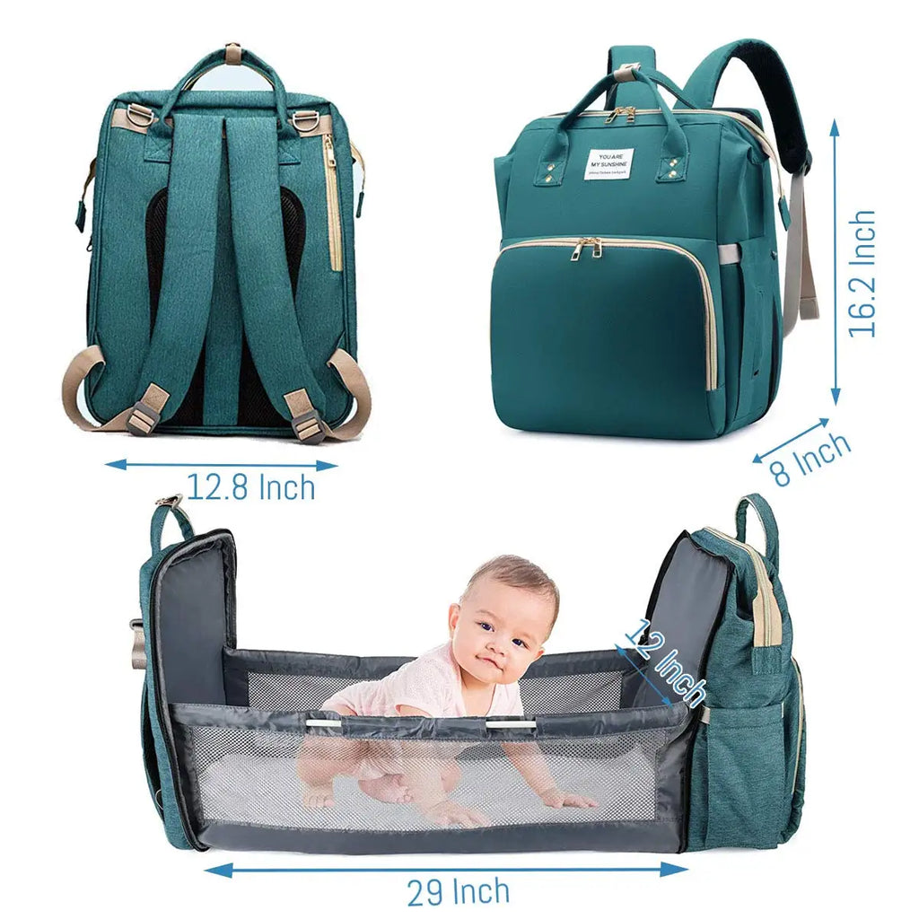 3-in-1 Diaper Bag Backpack with Foldable Changing Bed
