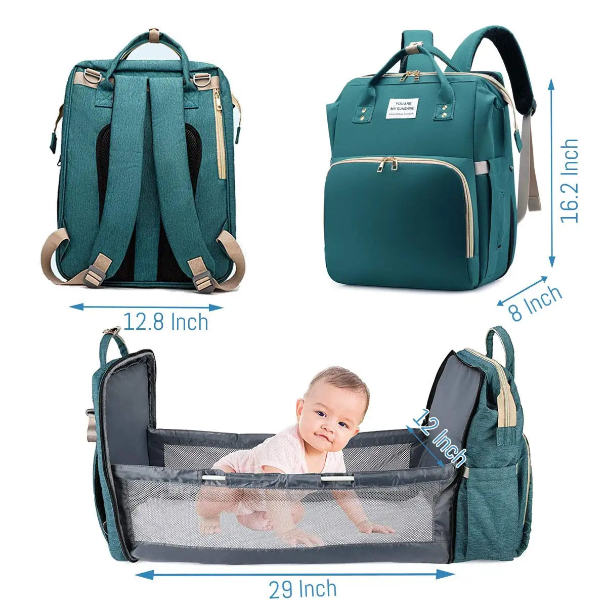 3-in-1 Diaper Bag Backpack with Foldable Changing Bed