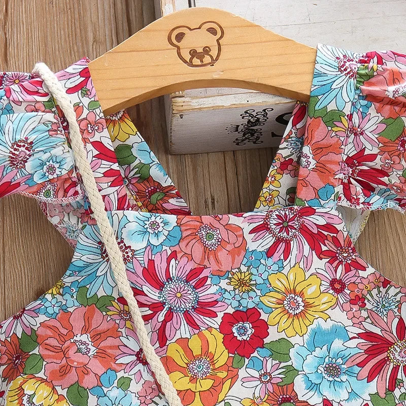 Baby Girls Floral Halter Dress with Bow Bag