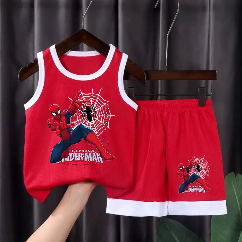Boys Superhero Basketball Outfit Set – Breathable Mesh Vest & Shorts