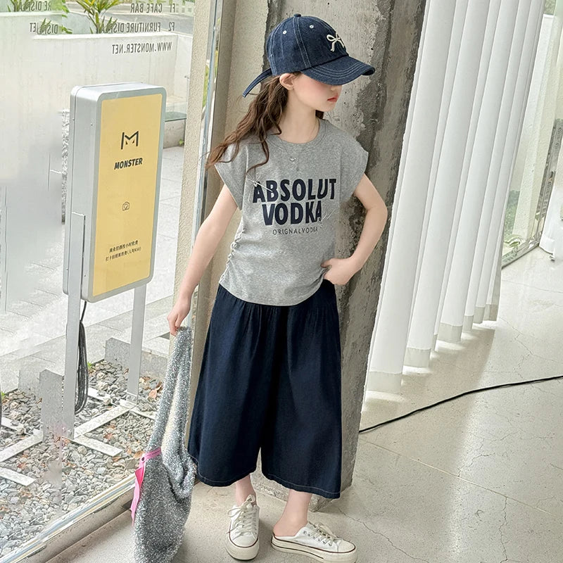Girls Summer Two-Piece Set – Short Sleeve Top & Shorts
