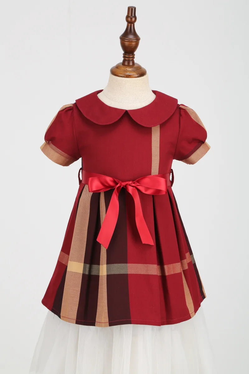Girls Plaid Summer Dress with Sash (4-8Y)