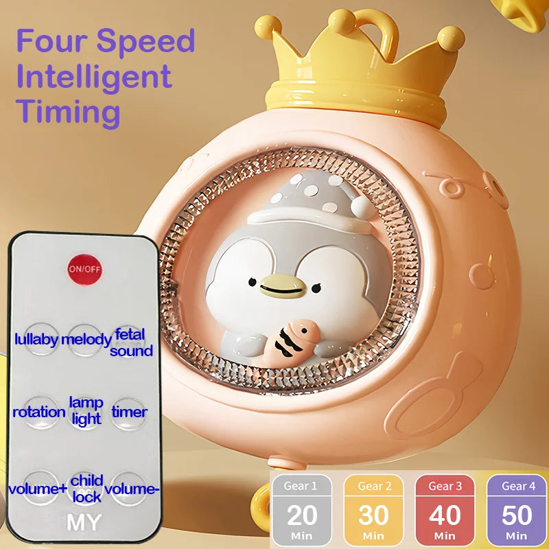 360° Musical Baby Crib Mobile Rotating Night Light Bed Bell Toy Four Speed Timming Hanging Infant Newborn Rattle Bedside Gift