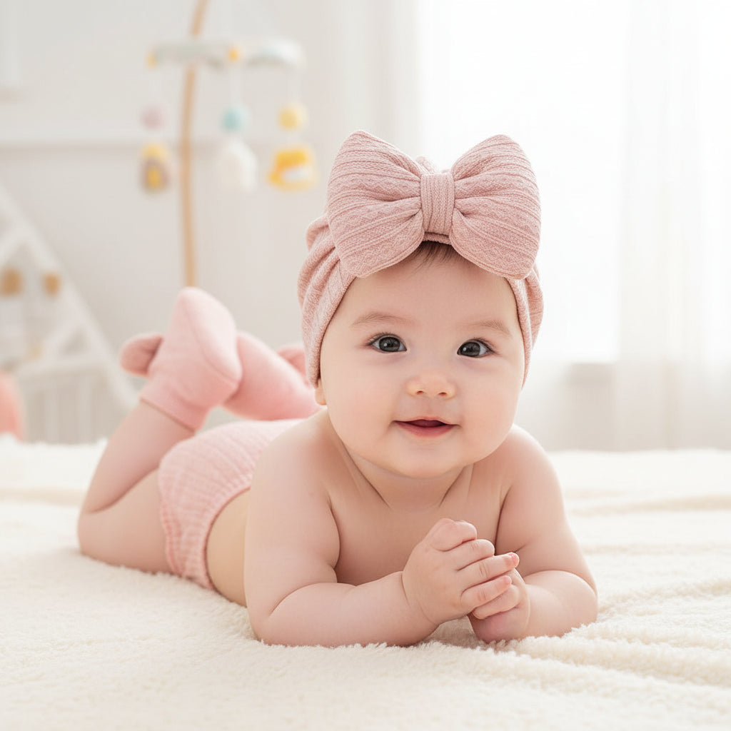 Baby Hat & Socks Gift Set – 3-Piece Bow Beanie & Non-Slip Socks (0–12M)