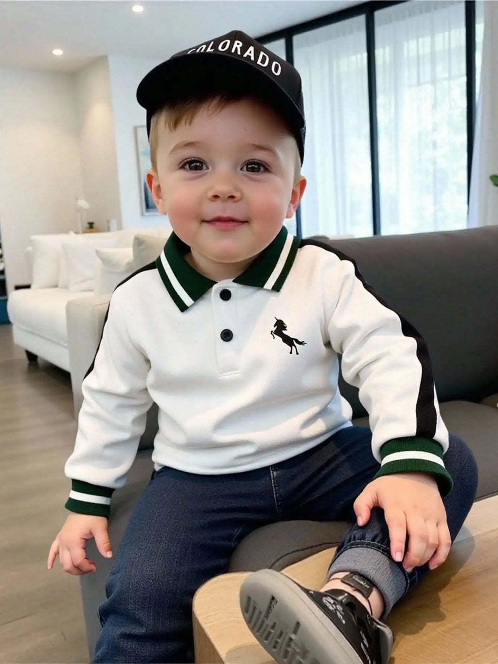 Baby Boy White Lapel Printed Shirt