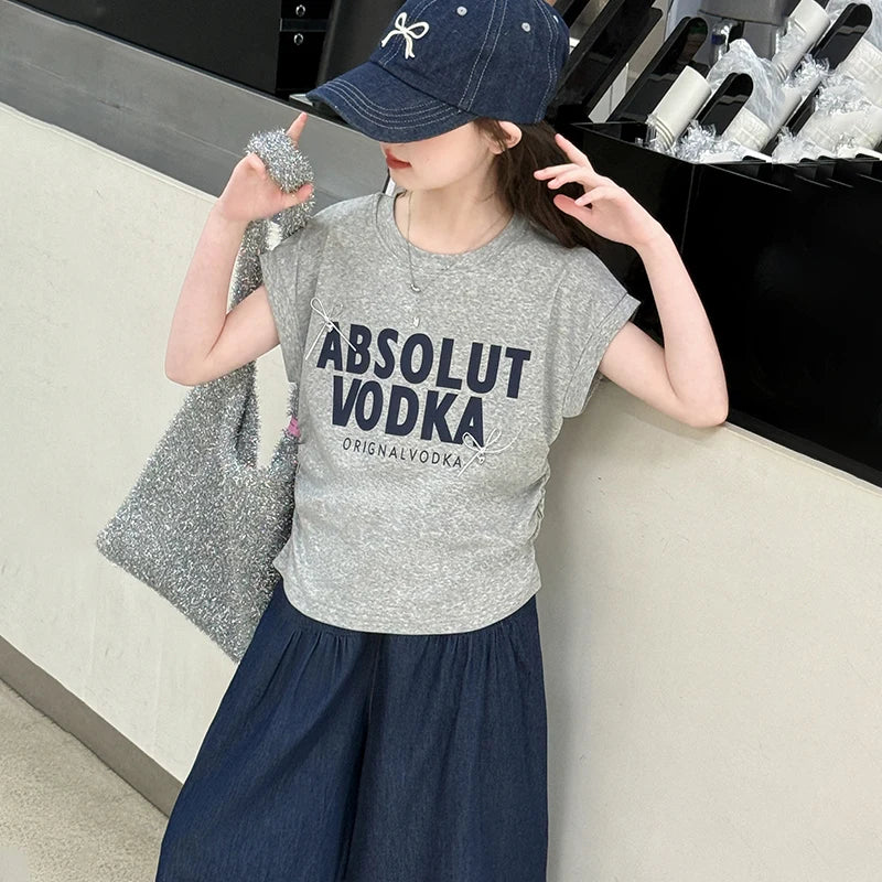 Girls Summer Two-Piece Set – Short Sleeve Top & Shorts