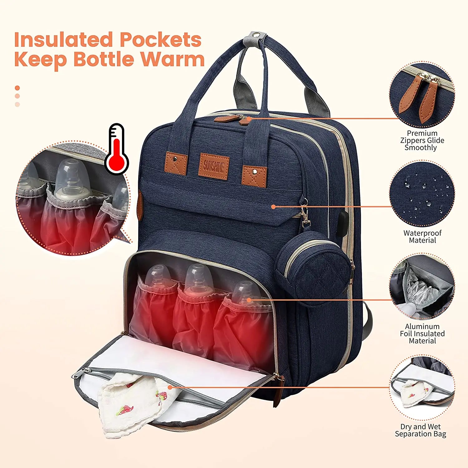 3-in-1 Diaper Bag Backpack with Foldable Changing Bed
