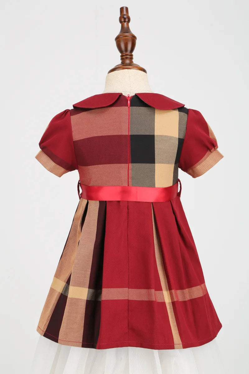 Girls Plaid Summer Dress with Sash (4-8Y)