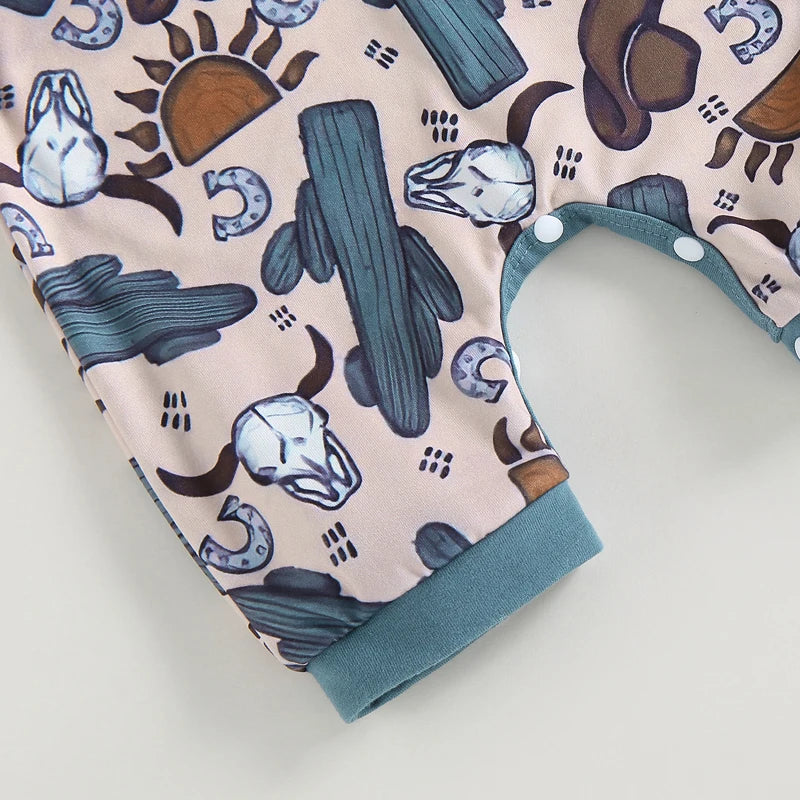 Baby Boys Bull Head Print Romper | Short Sleeve Summer Jumpsuit | 3–18M