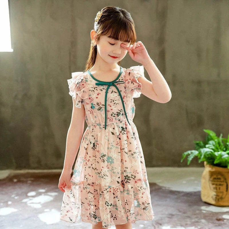 Girls' Sleeveless Floral Summer Dress – A-Line Party & Casual Dress (2T–12Y)