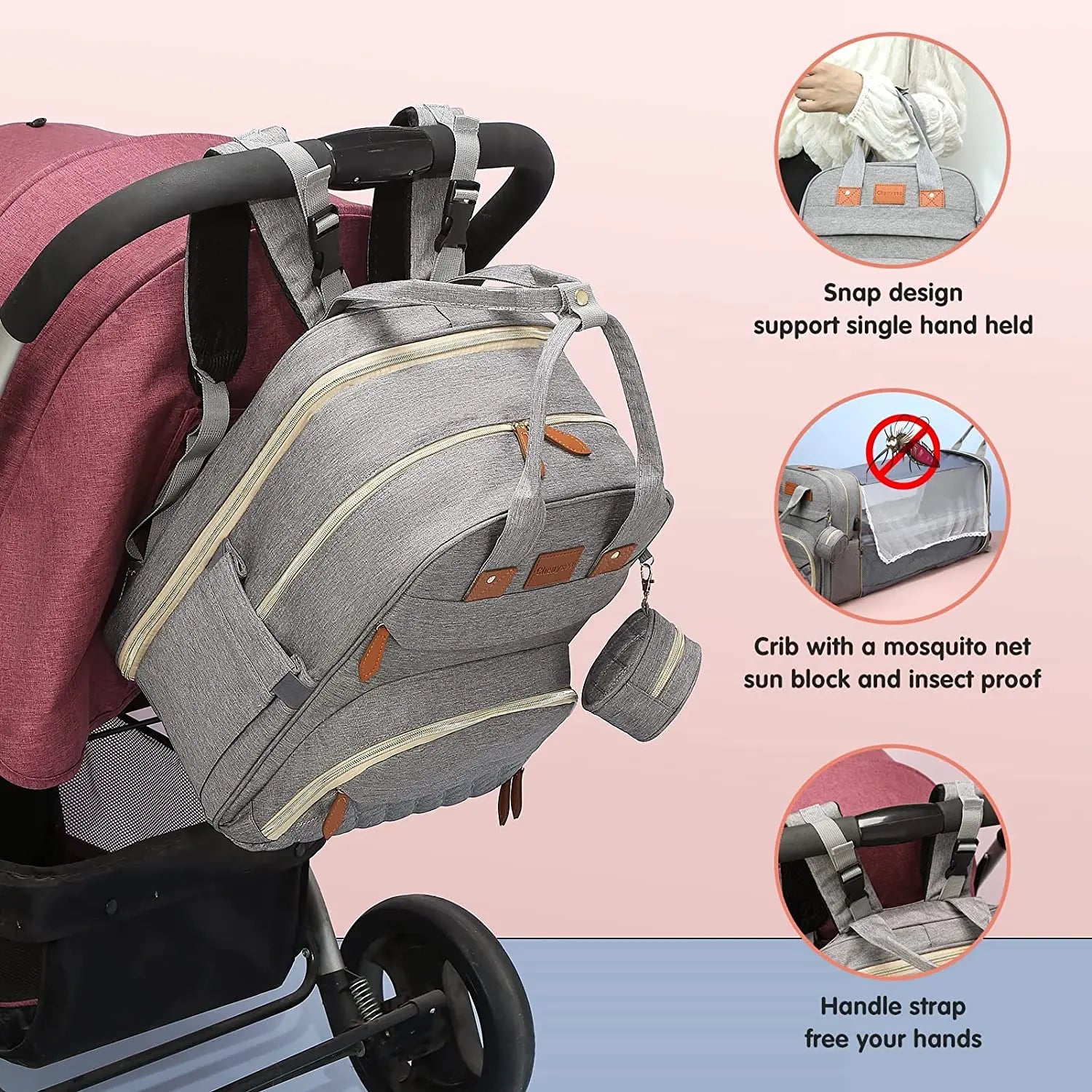 3-in-1 Diaper Bag Backpack with Foldable Changing Bed