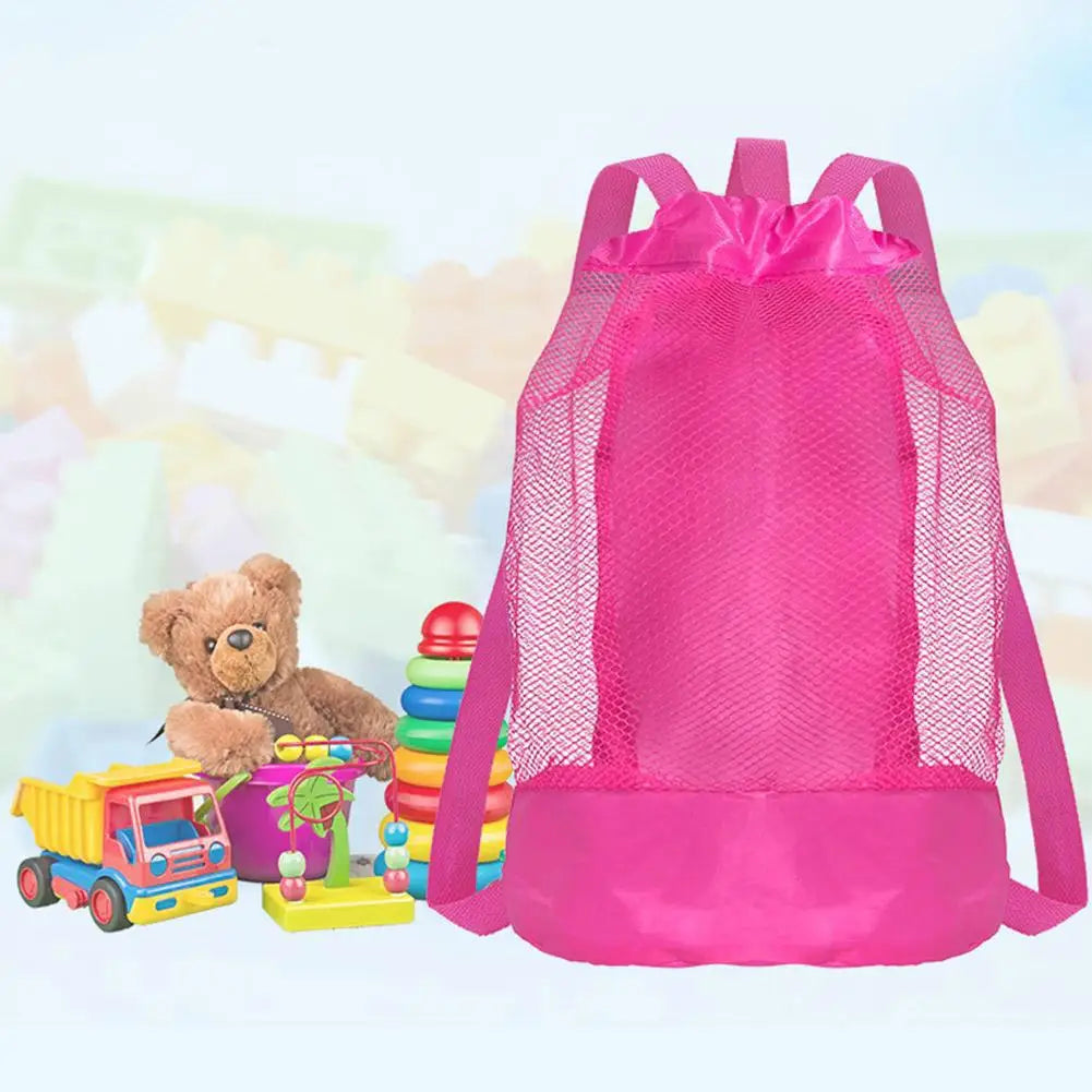 Kids Large Mesh Beach Bag – Foldable Drawstring Backpack for Sand Toys