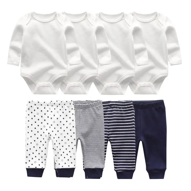 8-Piece Baby Bodysuit & Pants Set – Long Sleeve Cotton Unisex