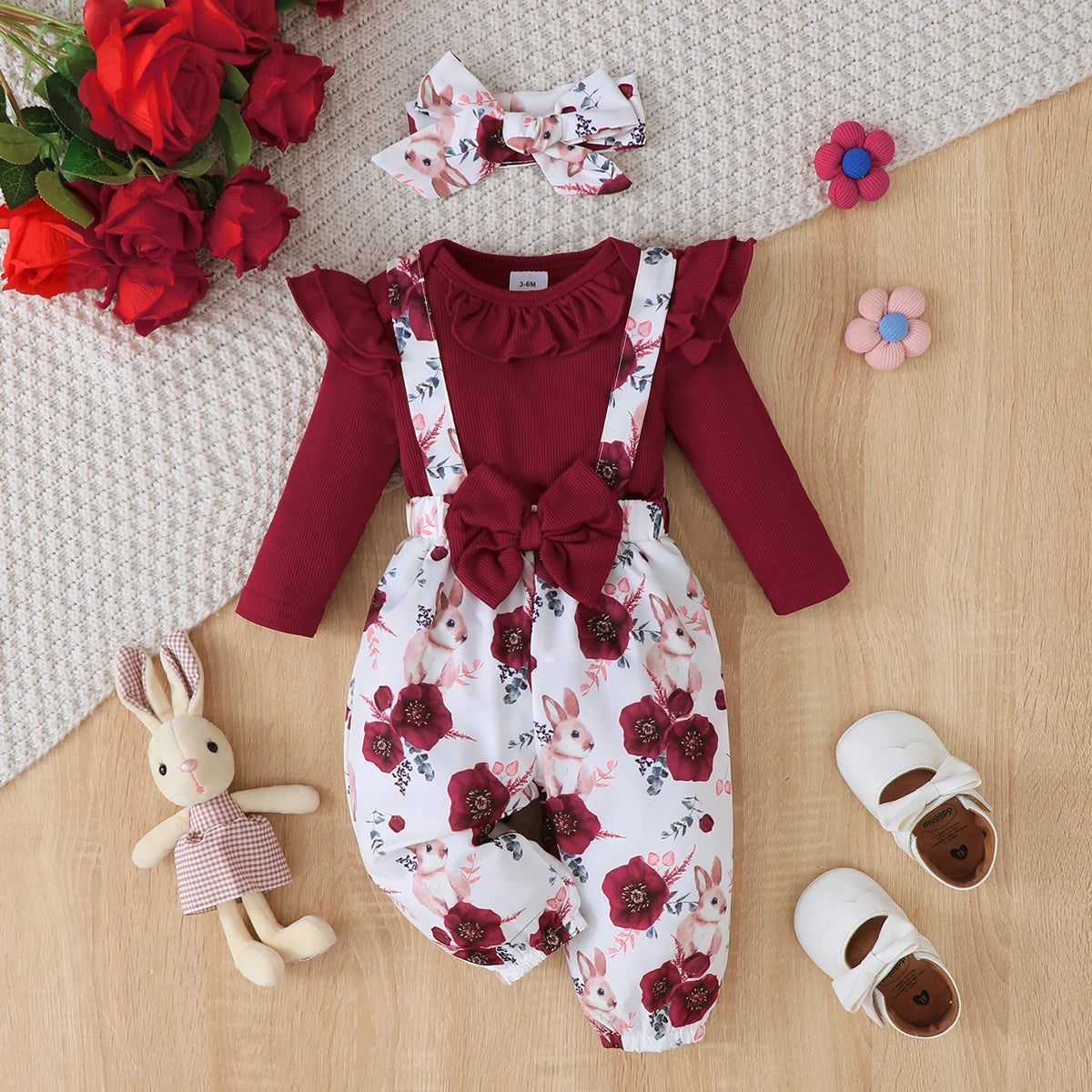 Baby Girl 3-Piece Floral Set | Top, Strap Pants & Headband | 1-24M