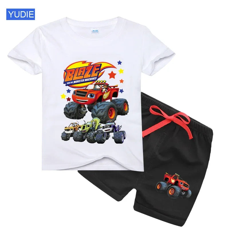 Boys' Cartoon Print Short Sleeve T-Shirt & Shorts Set