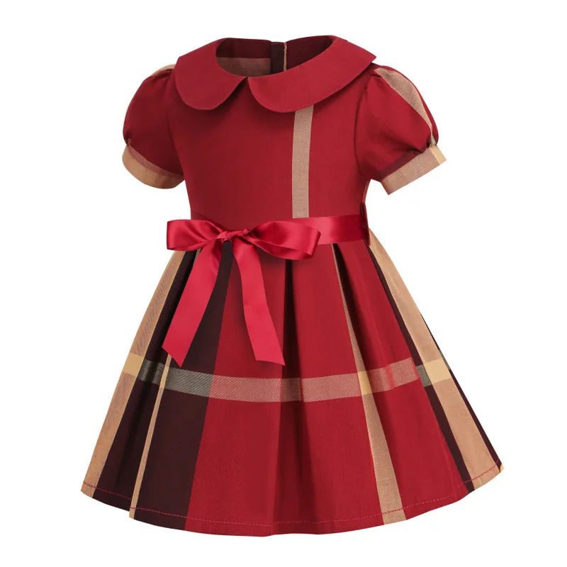 Girls Plaid Summer Dress with Sash (4-8Y)