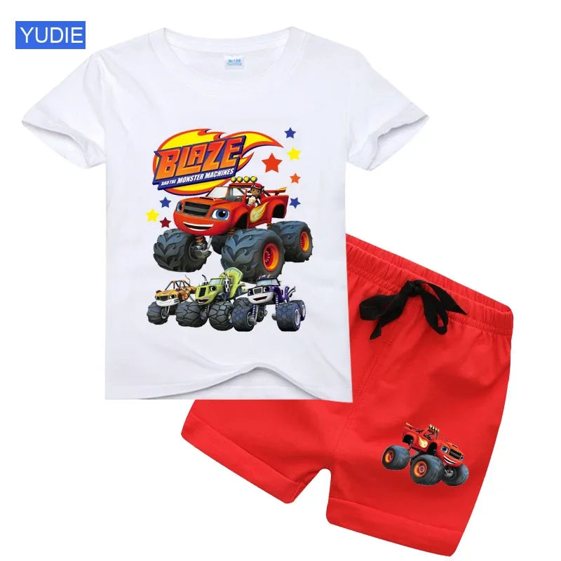 Boys' Cartoon Print Short Sleeve T-Shirt & Shorts Set