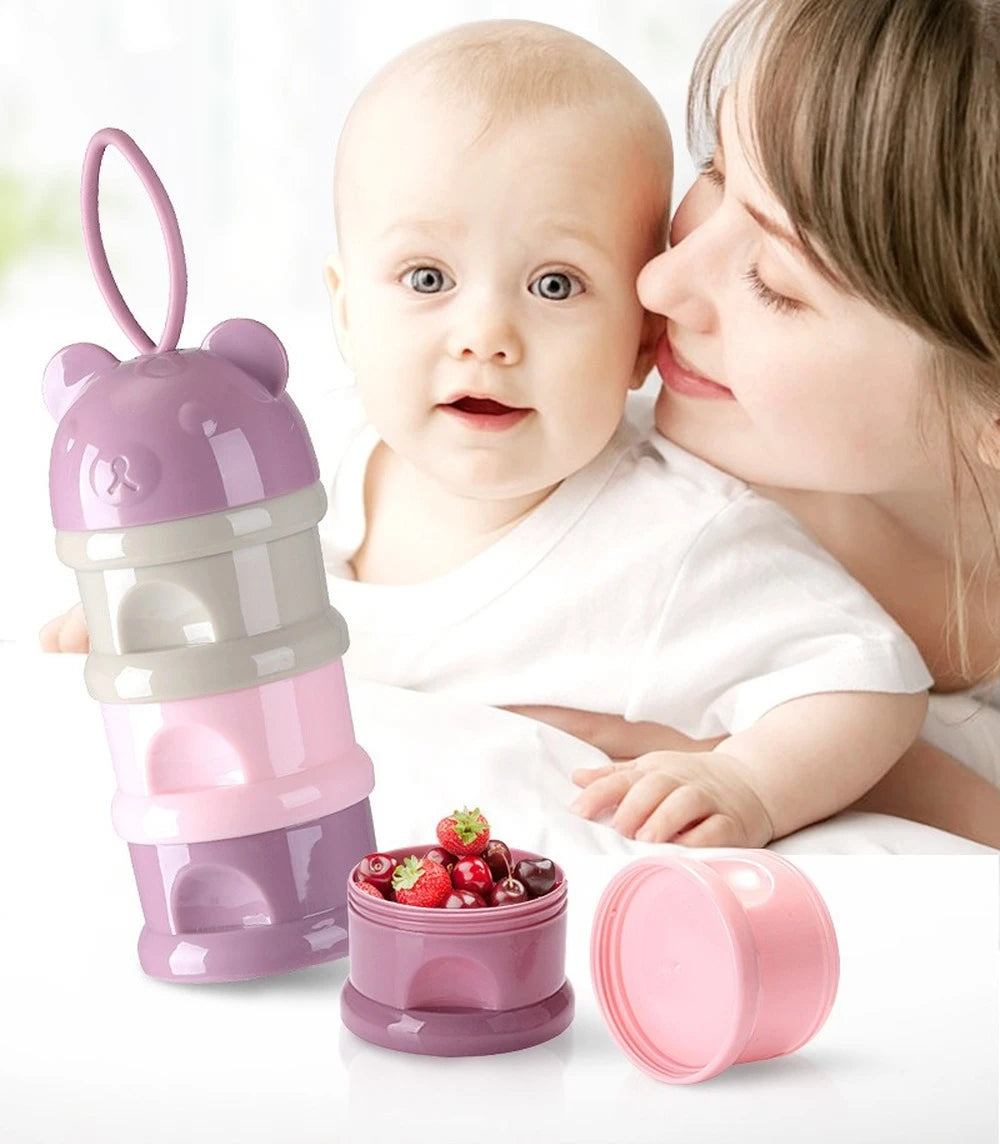 Portable Baby Food Storag Box Multiple Openings Cereal Cartoon Infant Milk Powder Box Toddle Snack Container 3/4Layer
