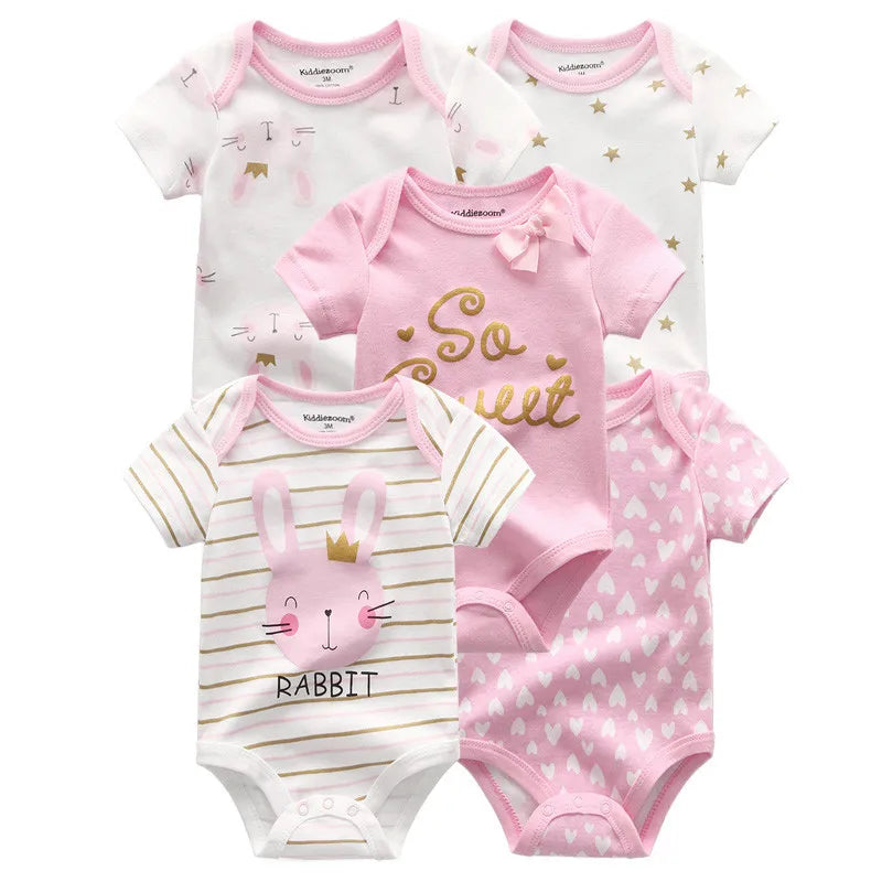 Baby Bodysuits 5-Pack - Cotton Short Sleeve