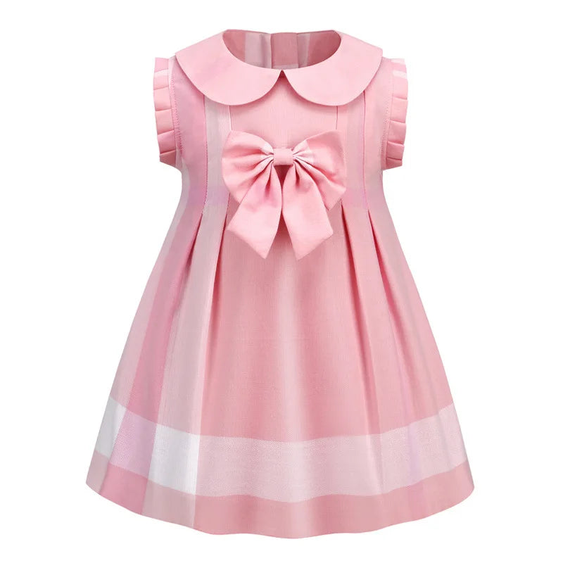 Girls Plaid Summer Dress with Sash (4-8Y)