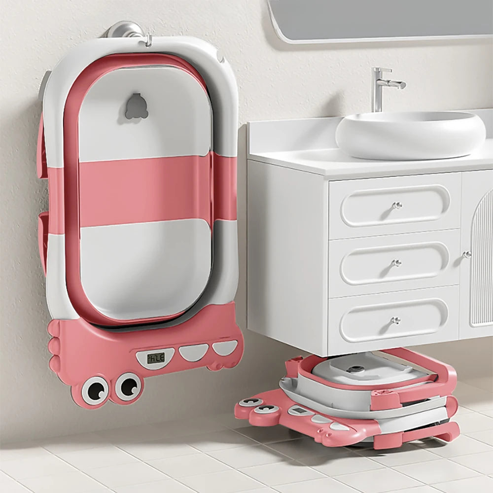 Foldable Baby Bath with Non-Slip Pillow & Thermometer | Birth to 3 Years