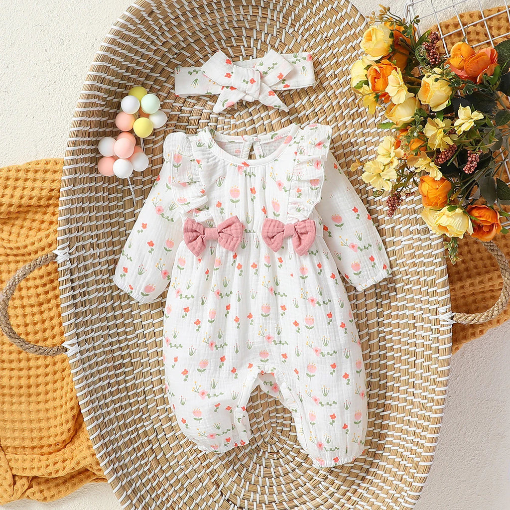 Baby Girl's Floral Jumpsuit with Headband (0–6M)